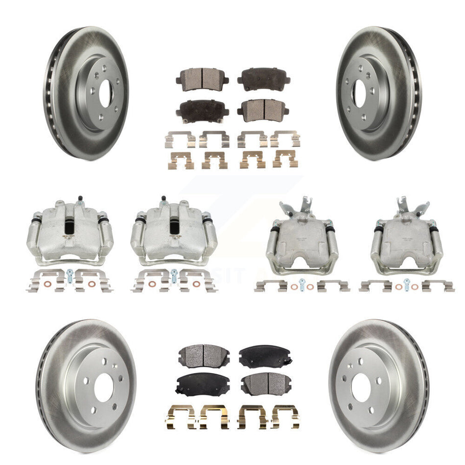 Front Rear Disc Brake Caliper Coated Rotors And Semi-Metallic Pads Kit (10Pc) For 2014-2015 Chevrolet Malibu 2.0L with Turbocharged With 17" Factory Wheels KCG-100871P