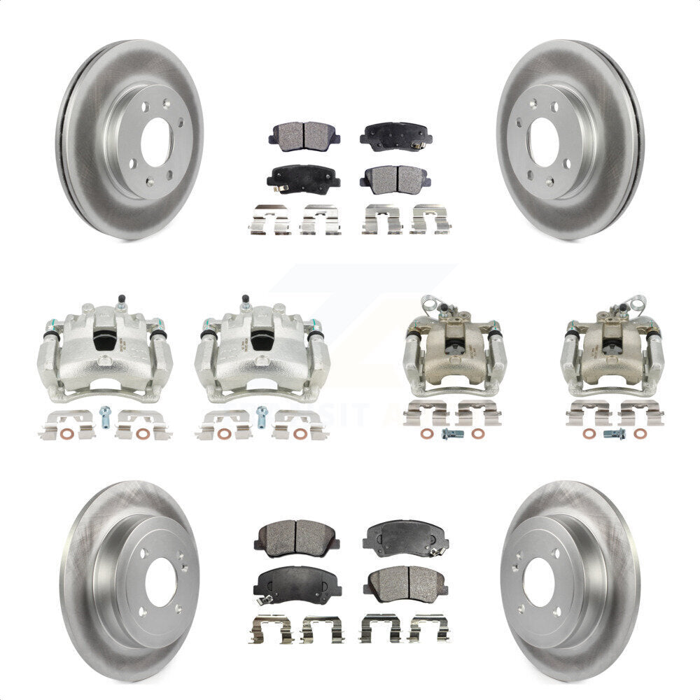 Front Rear Disc Brake Caliper Coated Rotors And Ceramic Pads Kit (10Pc) For Kia Rio KCG-100871T by Transit Auto