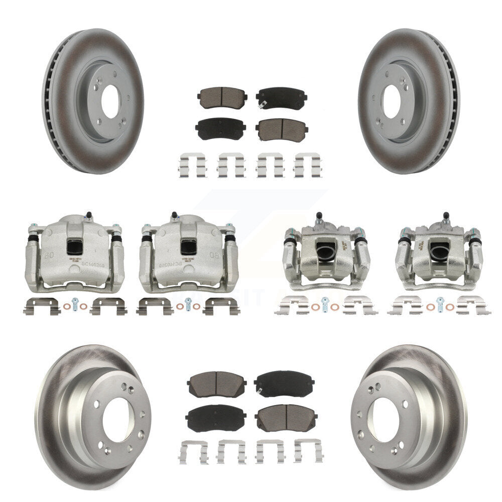 Front Rear Disc Brake Caliper Coated Rotors And Ceramic Pads Kit (10Pc) For Kia Sportage KCG-100873C