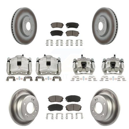 Front Rear Disc Brake Caliper Coated Rotors And Ceramic Pads Kit (10Pc) For Kia Sportage KCG-100873C