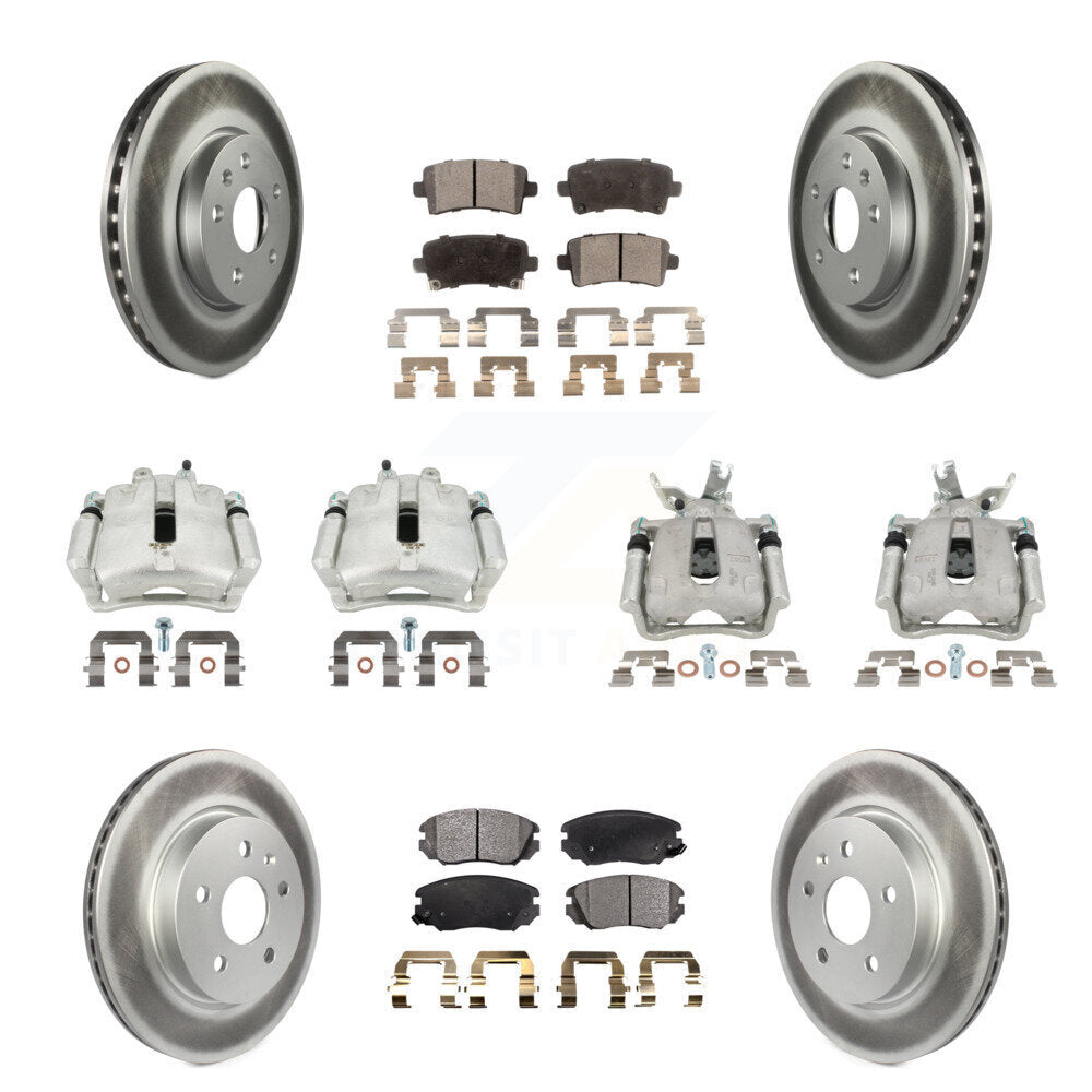 Front Rear Disc Brake Caliper Coated Rotors And Semi-Metallic Pads Kit (10Pc) For KCG-100873P
