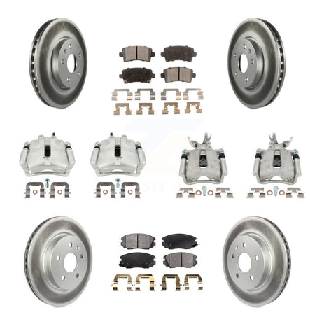 Front Rear Disc Brake Caliper Coated Rotors And Semi-Metallic Pads Kit (10Pc) For KCG-100873P