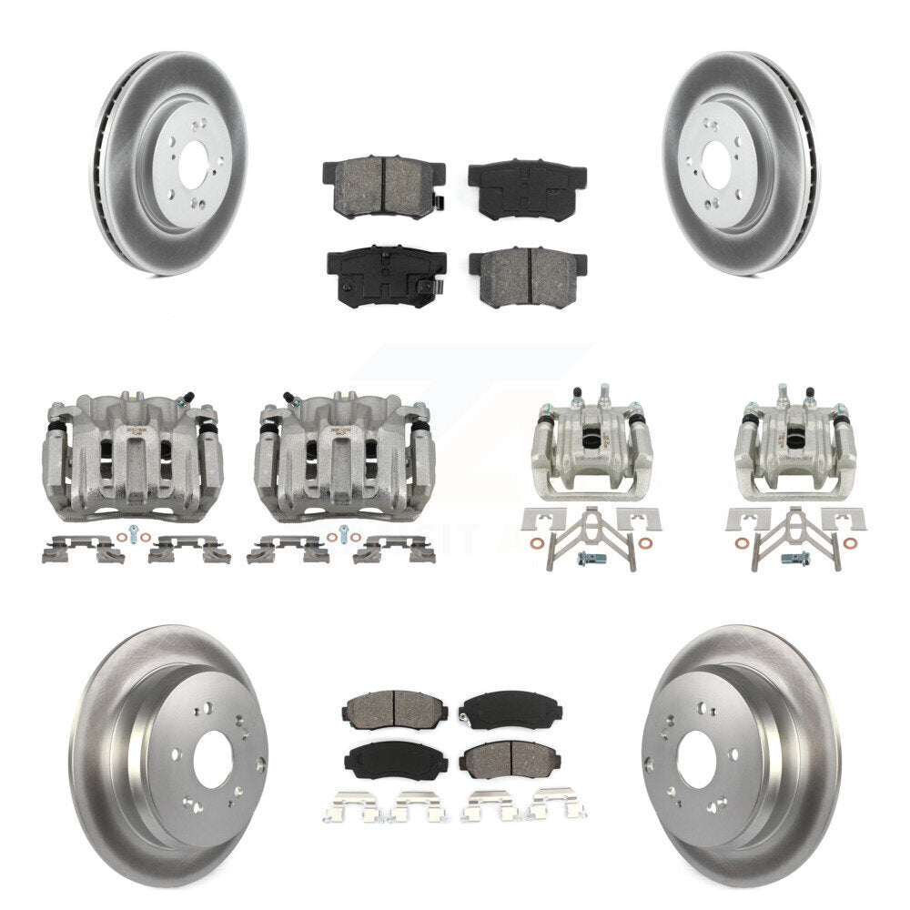 Front Rear Disc Brake Caliper Coat Rotors And Semi-Metallic Pad Kit (10Pc) For Acura RDX KCG-100874S