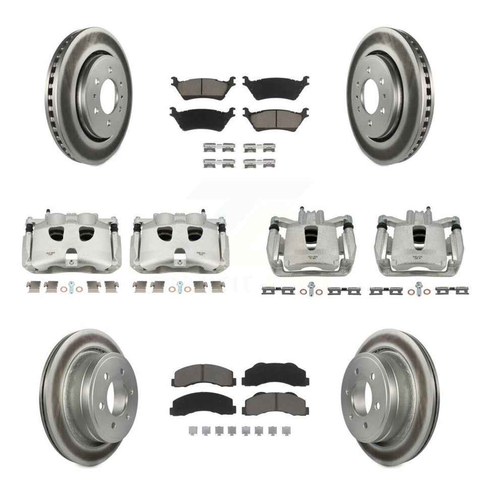Front Rear Disc Brake Caliper Coated Rotors And Ceramic Pads Kit (10Pc) For Ford F-150 KCG-100875C