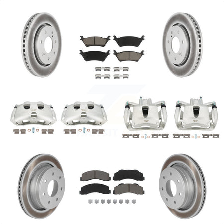 Front Rear Disc Brake Caliper Coated Rotors And Ceramic Pads Kit (10Pc) For 2012-2014 Ford F-150 With 7 Lug Wheels KCG-100876C by Transit Auto