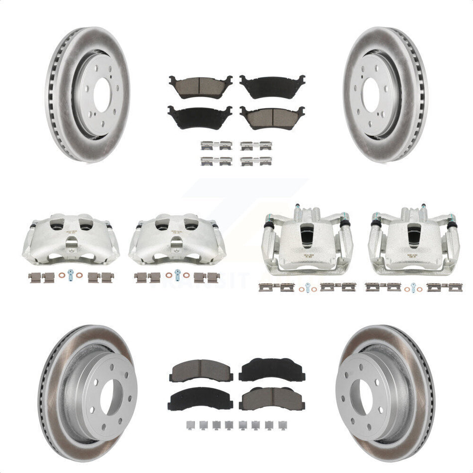 Front Rear Disc Brake Caliper Coated Rotors And Ceramic Pads Kit (10Pc) For 2012-2014 Ford F-150 With 7 Lug Wheels KCG-100876C by Transit Auto