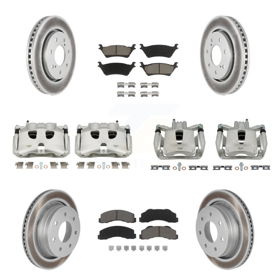 Front Rear Disc Brake Caliper Coated Rotors And Ceramic Pads Kit (10Pc) For 2012-2014 Ford F-150 With 7 Lug Wheels KCG-100876C