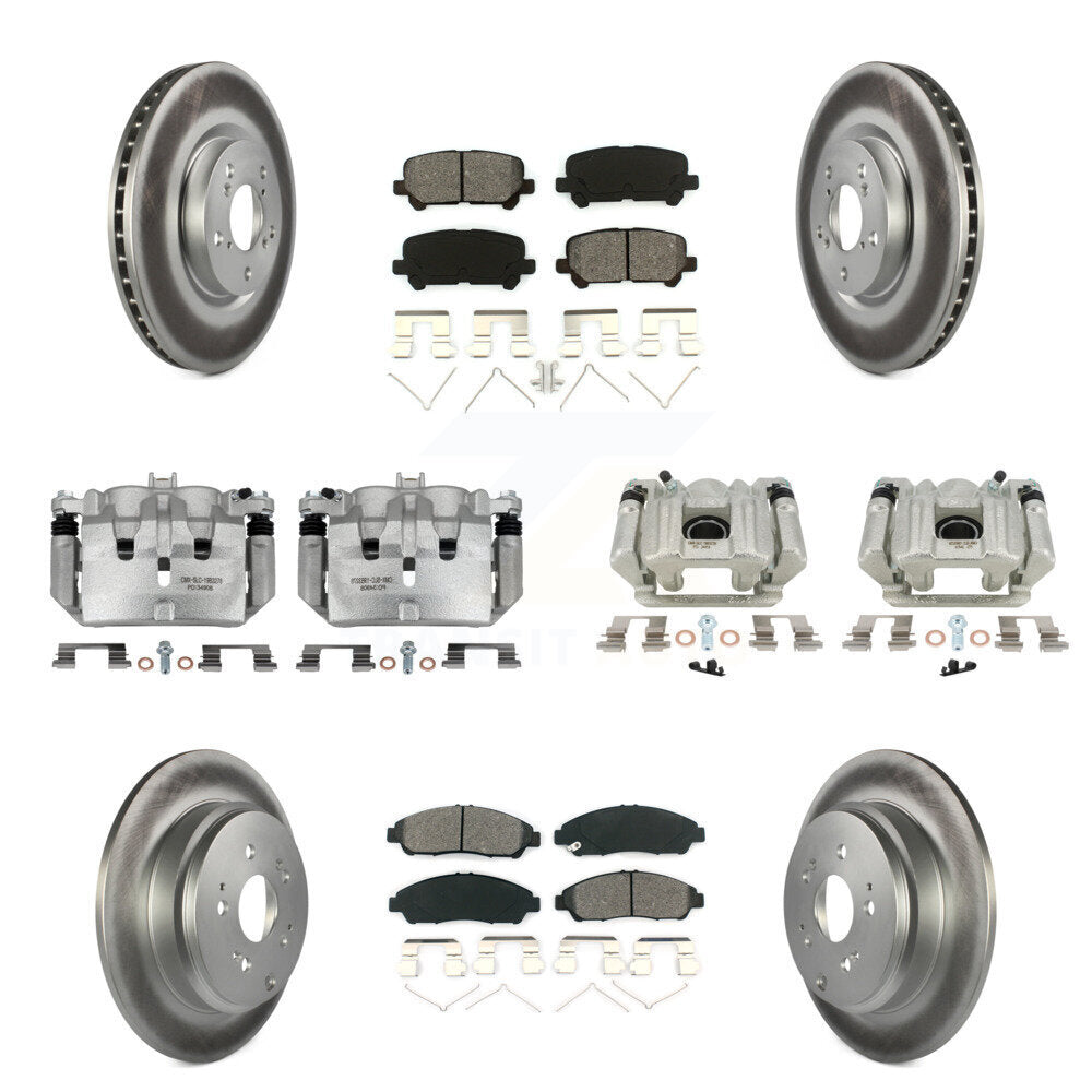 Front Rear Disc Brake Caliper Coat Rotors Semi-Metallic Pad Kit (10Pc) For Acura MDX ZDX KCG-100878S