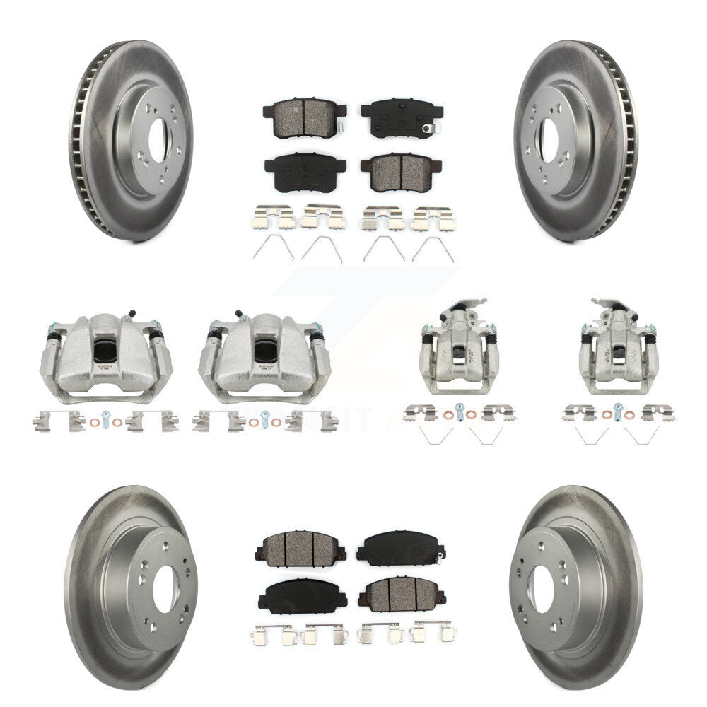 Front Rear Disc Brake Caliper Coat Rotor & Semi-Metallic Pad Kit (10Pc) For Honda Accord KCG-100879S