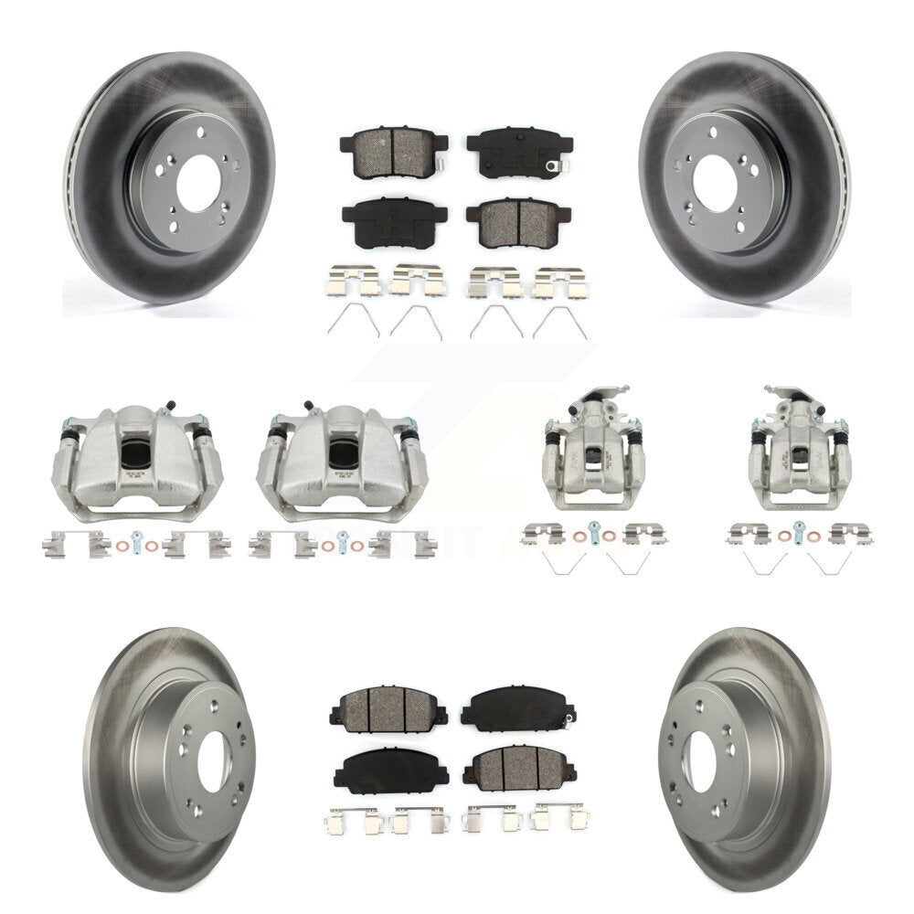 Front Rear Disc Brake Caliper Coat Rotor & Semi-Metallic Pad Kit (10Pc) For Honda Accord KCG-100880S