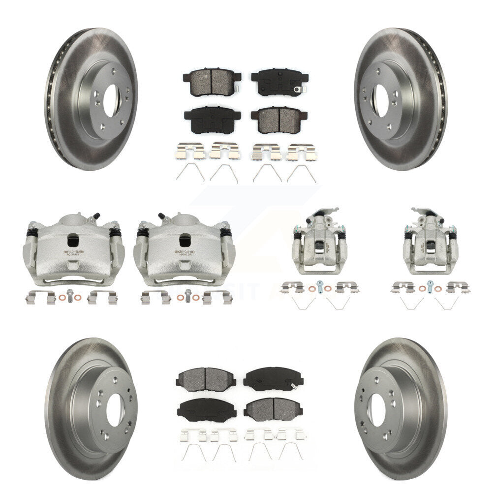 Front Rear Disc Brake Caliper Coat Rotor & Semi-Metallic Pad Kit (10Pc) For Honda Accord KCG-100881S
