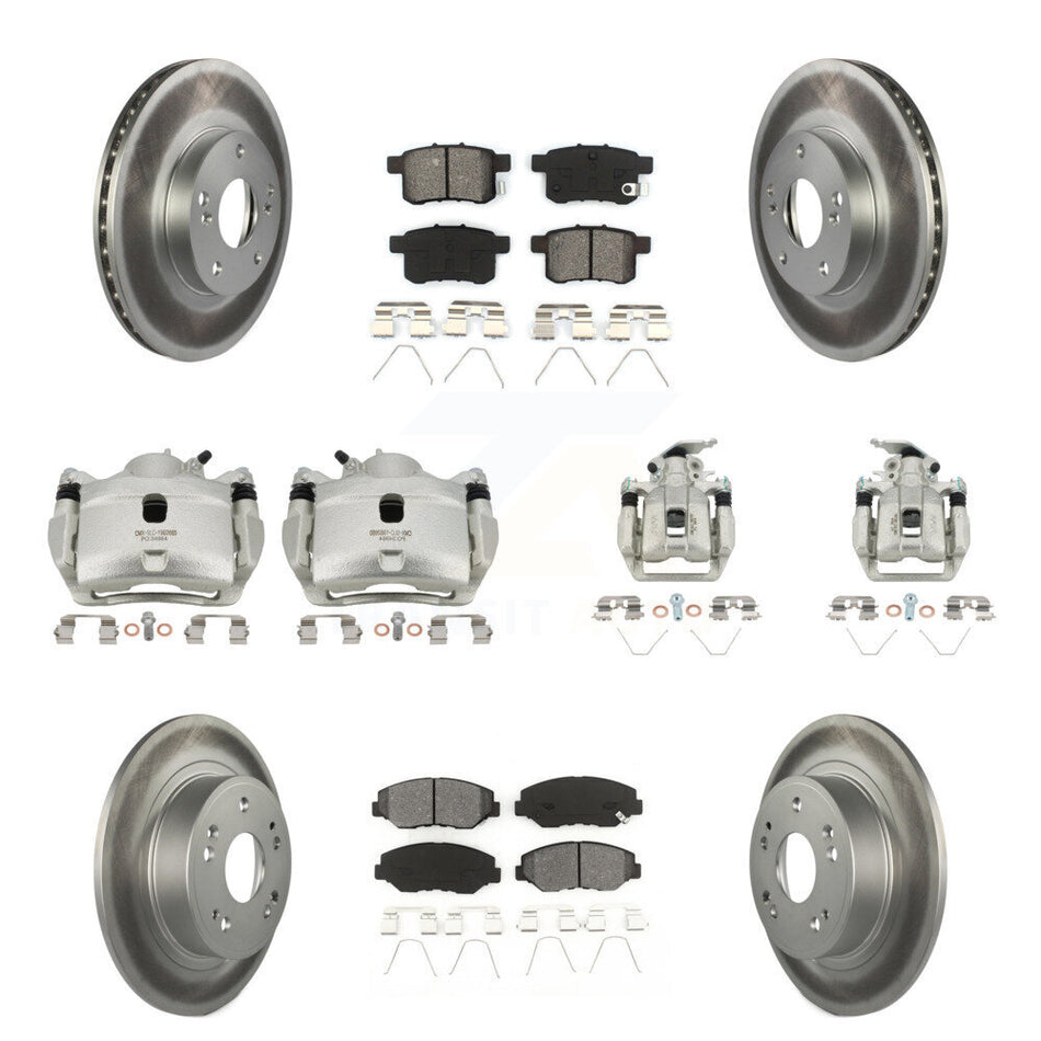 Front Rear Disc Brake Caliper Coat Rotor & Semi-Metallic Pad Kit (10Pc) For Honda Accord KCG-100881S