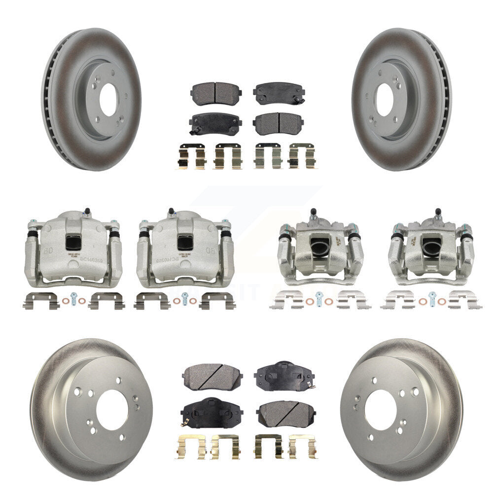 Front Rear Disc Brake Caliper Coated Rotors And Ceramic Pads Kit (10Pc) For Kia Sportage KCG-100881T