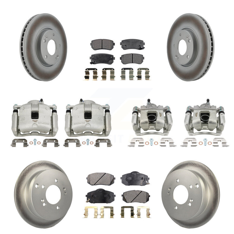 Front Rear Disc Brake Caliper Coated Rotors And Ceramic Pads Kit (10Pc) For Kia Sportage KCG-100881T