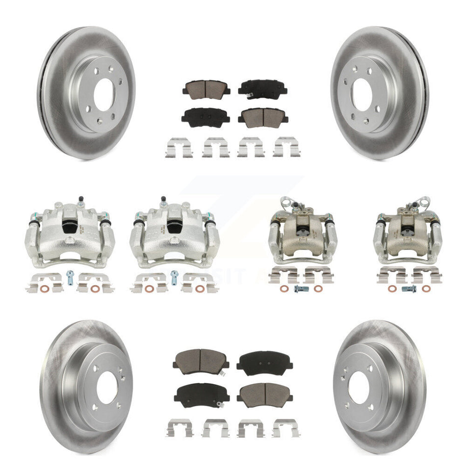 Front Rear Disc Brake Caliper Coated Rotors And Ceramic Pads Kit (10Pc) For Kia Rio KCG-100882C