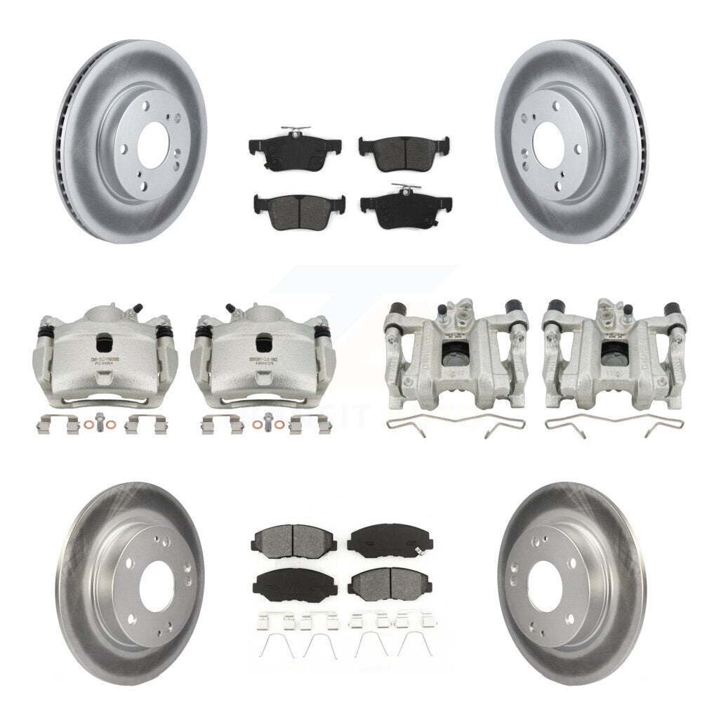 Front Rear Disc Brake Caliper Coat Rotors & Semi-Metallic Pad Kit (10Pc) For Honda Civic KCG-100883S