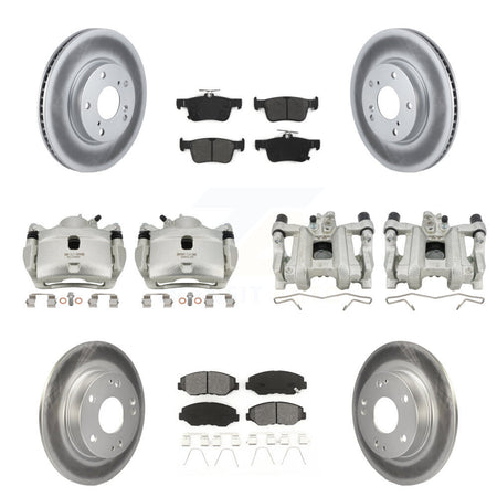Front Rear Disc Brake Caliper Coat Rotors & Semi-Metallic Pad Kit (10Pc) For Honda Civic KCG-100883S