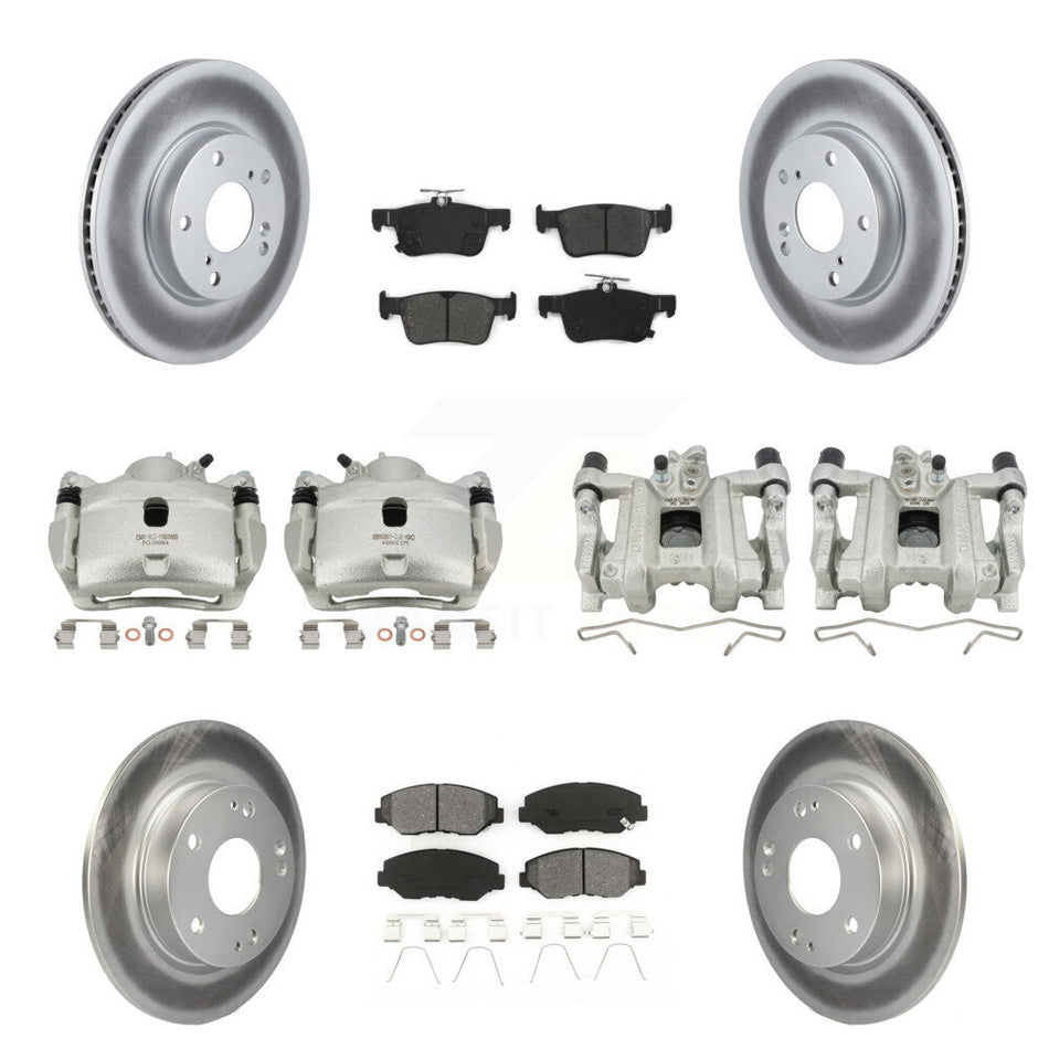 Front Rear Disc Brake Caliper Coat Rotors & Semi-Metallic Pad Kit (10Pc) For Honda Civic KCG-100883S