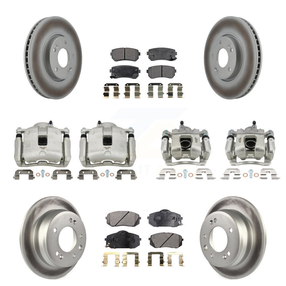 Front Rear Disc Brake Caliper Coated Rotors And Ceramic Pads Kit (10Pc) For Kia Sportage KCG-100883T