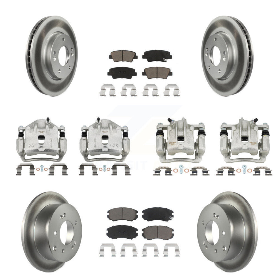 Front Rear Brake Caliper Coat Rotor & Ceramic Pad Kit (10Pc) For 2010-2011 Kia Soul 2.0L KCG-100885C