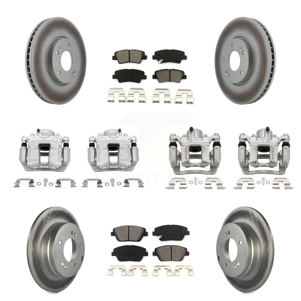 Front Rear Brake Caliper Coat Rotors Semi-Metallic Pad Kit (10Pc) For Hyundai Sonata Kia KCG-100886S