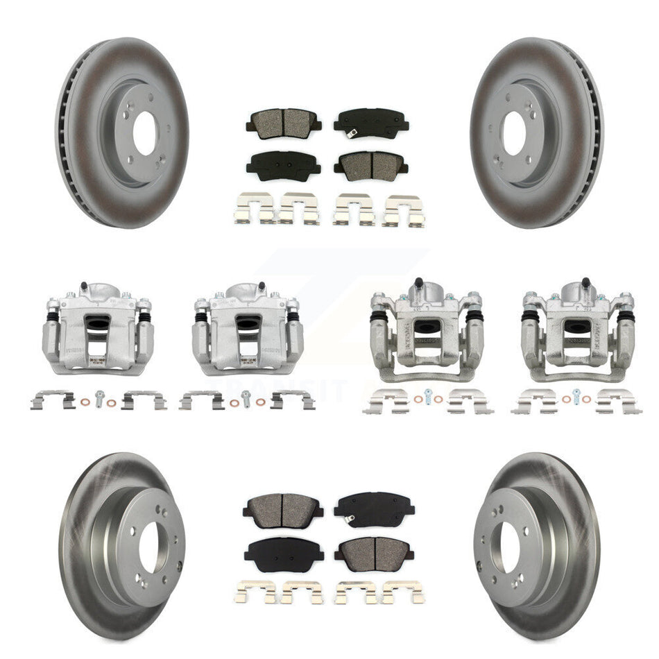 Front Rear Brake Caliper Coat Rotors Semi-Metallic Pad Kit (10Pc) For Hyundai Sonata Kia KCG-100886S