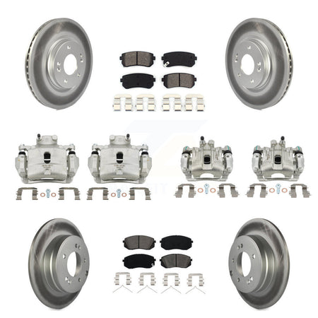 Front Rear Disc Brake Caliper Coat Rotor Semi-Metallic Pad Kit (10Pc) For Hyundai Sonata KCG-100889S