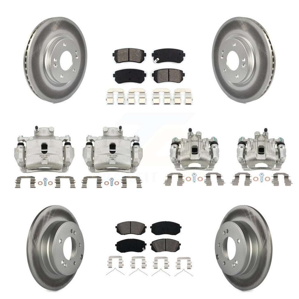 Front Rear Disc Brake Caliper Coat Rotor Semi-Metallic Pad Kit (10Pc) For Hyundai Sonata KCG-100889S