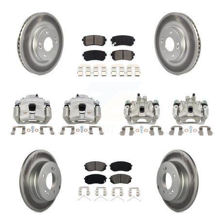 Front Rear Disc Brake Caliper Coat Rotor Semi-Metallic Pad Kit (10Pc) For Hyundai Sonata KCG-100891S