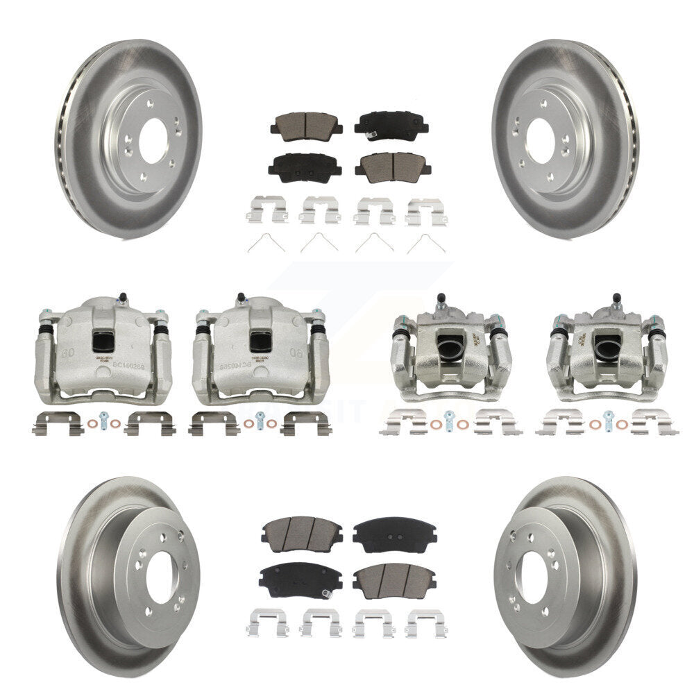 Front Rear Disc Brake Caliper Coat Rotor & Ceramic Pad Kit (10Pc) For Hyundai Tucson Kia KCG-100892C