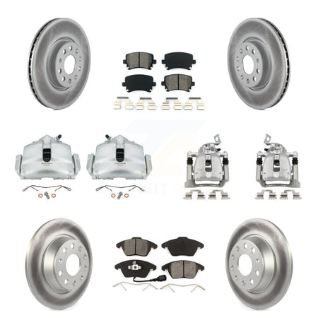 Front Rear Brake Caliper Coat Rotors Semi-Metallic Pad Kit (10Pc) For Volkswagen CC 2.0L KCG-100893S