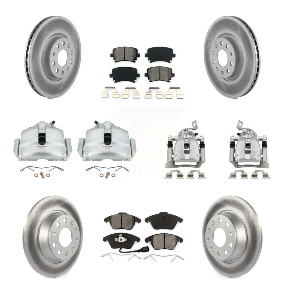 Front Rear Brake Caliper Coat Rotors Semi-Metallic Pad Kit (10Pc) For Volkswagen CC 2.0L KCG-100893S