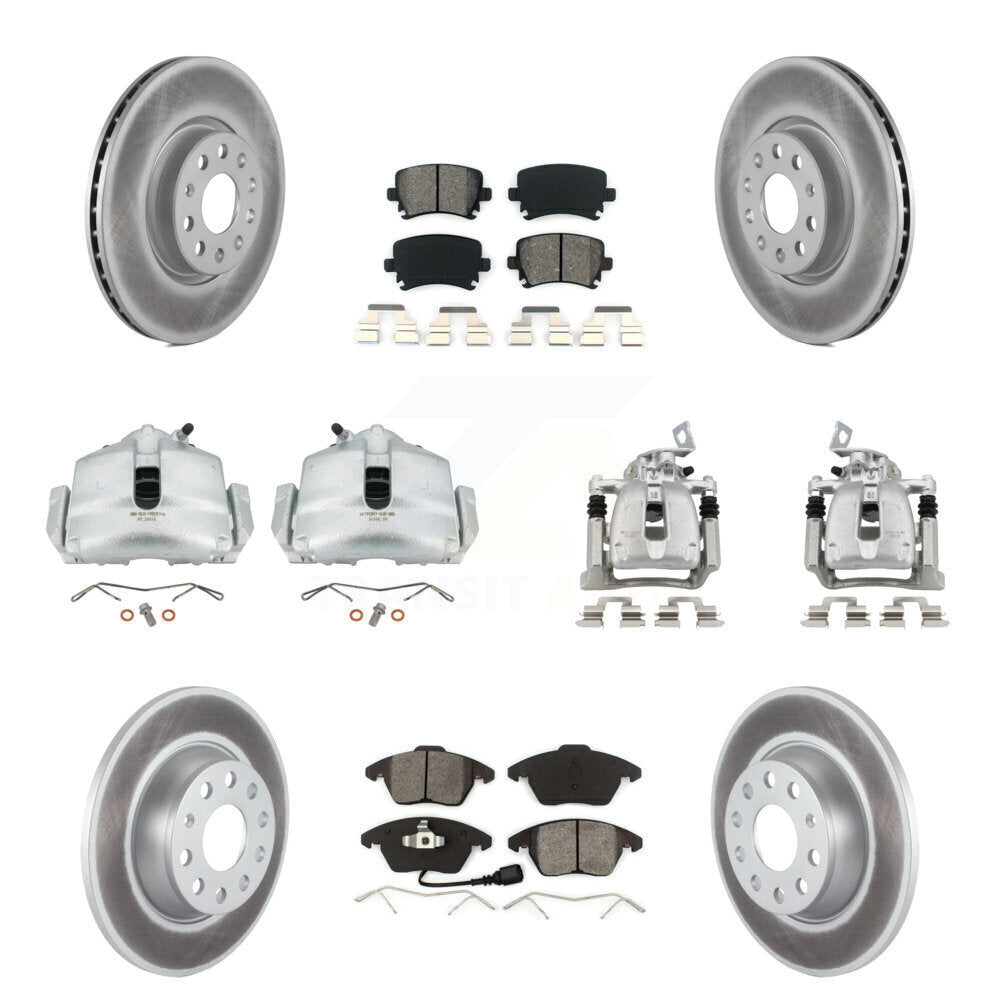 Front Rear Brake Caliper Coat Rotor & Semi-Metallic Pad Kit (10Pc) For Volkswagen Passat KCG-100895S
