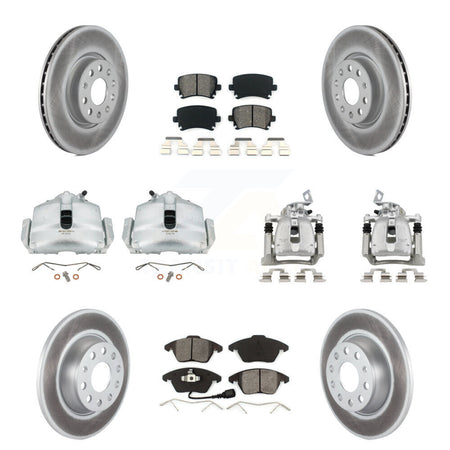 Front Rear Brake Caliper Coat Rotor & Semi-Metallic Pad Kit (10Pc) For Volkswagen Passat KCG-100895S