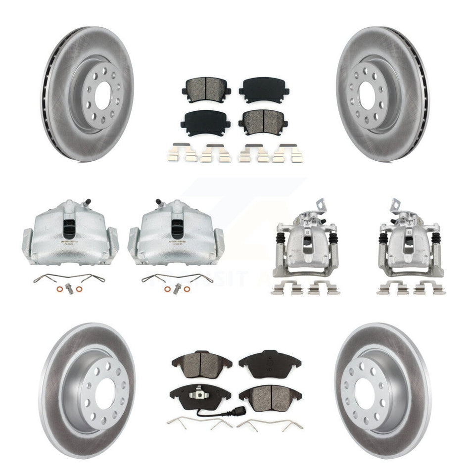 Front Rear Brake Caliper Coat Rotor & Semi-Metallic Pad Kit (10Pc) For Volkswagen Passat KCG-100895S