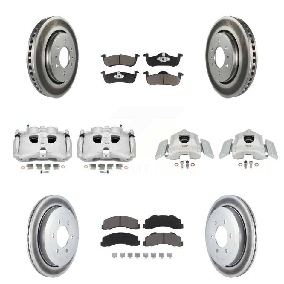 Front Rear Disc Brake Caliper Coated Rotors And Ceramic Pads Kit (10Pc) For 2010-2017 Ford Expedition Lincoln Navigator KCG-100896C