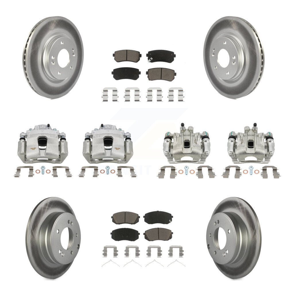 Front Rear Disc Brake Caliper Coated Rotor And Ceramic Pad Kit (10Pc) For Hyundai Sonata KCG-100898C