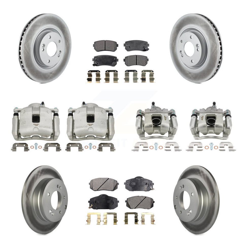 Front Rear Disc Brake Caliper Coated Rotor And Ceramic Pad Kit (10Pc) For Hyundai Tucson KCG-100898T