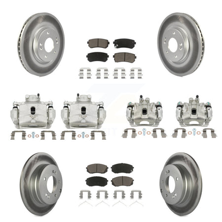 Front Rear Disc Brake Caliper Coated Rotor And Ceramic Pad Kit (10Pc) For Hyundai Sonata KCG-100899C