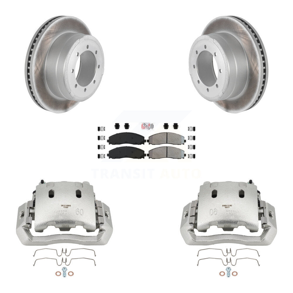 Rear Disc Brake Caliper Coated Rotor And Semi-Metallic Pad Kit For Ford F-450 Super Duty KCG-100901N