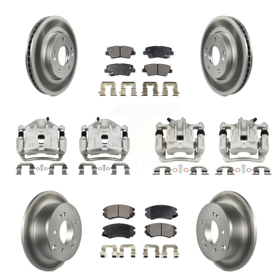 Front Rear Brake Caliper Coat Rotor & Ceramic Pad Kit (10Pc) For 2010-2011 Kia Soul 2.0L KCG-100901T