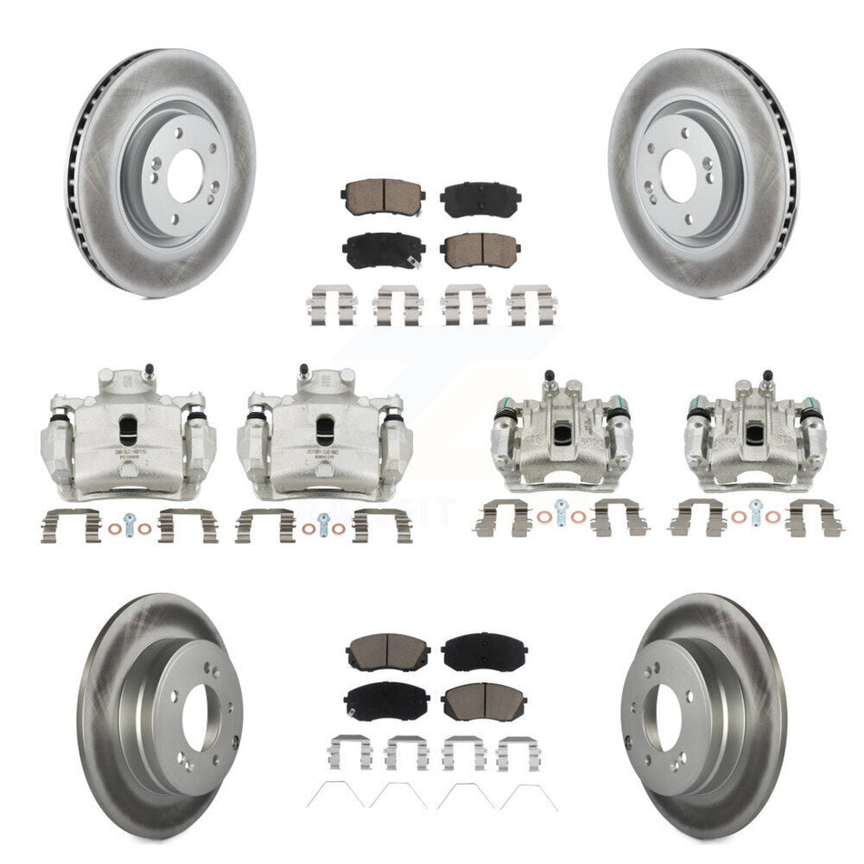 Front Rear Disc Brake Caliper Coated Rotors And Ceramic Pads Kit (10Pc) For Kia Optima KCG-100902C