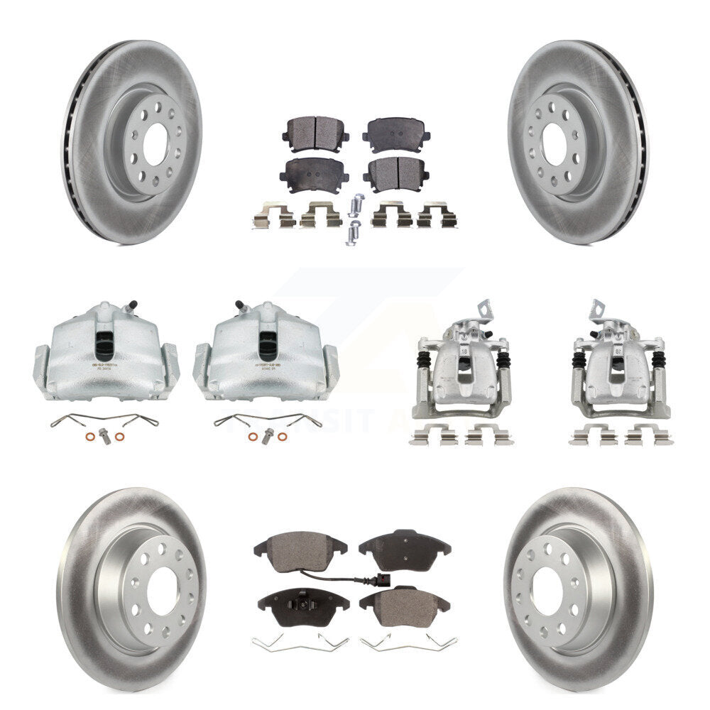 Front Rear Brake Caliper Coat Rotor & Ceramic Pad Kit (10Pc) For 2012 Volkswagen CC 2.0L KCG-100902T
