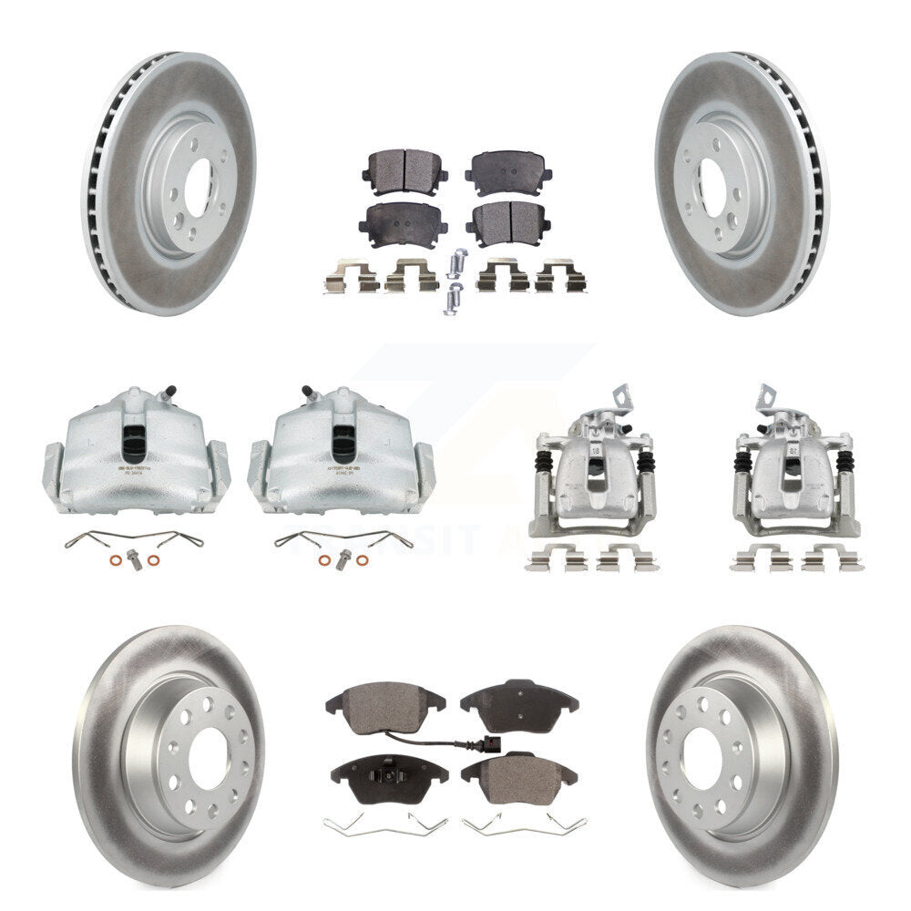 Front Rear Brake Caliper Coat Rotor & Ceramic Pad Kit (10Pc) For 2012 Volkswagen CC 2.0L KCG-100903T