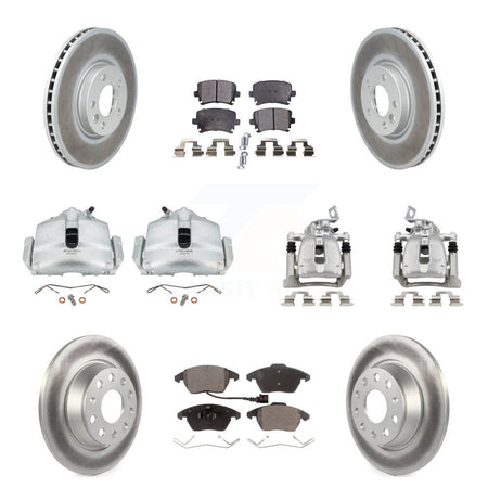 Front Rear Brake Caliper Coat Rotor & Ceramic Pad Kit (10Pc) For 2012 Volkswagen CC 2.0L KCG-100903T