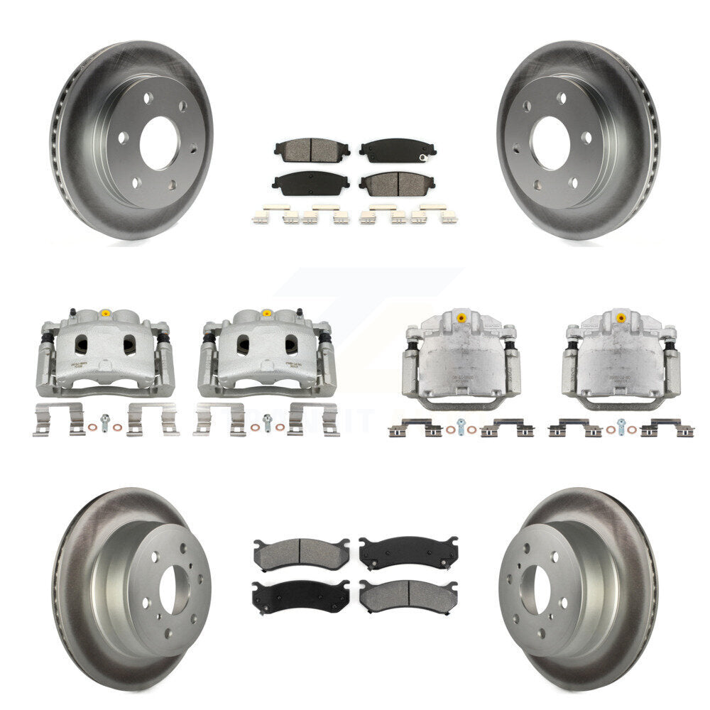 Front Rear Disc Brake Caliper Coated Rotors And Semi-Metallic Pads Kit (10Pc) For KCG-100904S