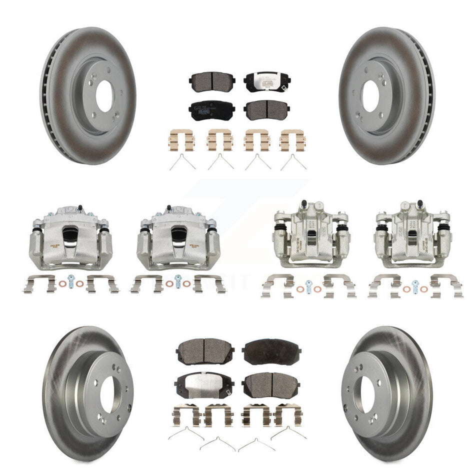 Front Rear Disc Brake Caliper Coated Rotor And Ceramic Pad Kit (10Pc) For Hyundai Sonata KCG-100905T