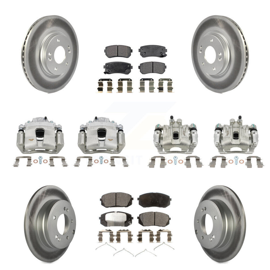 Front Rear Disc Brake Caliper Coated Rotor And Ceramic Pad Kit (10Pc) For Hyundai Sonata KCG-100906T
