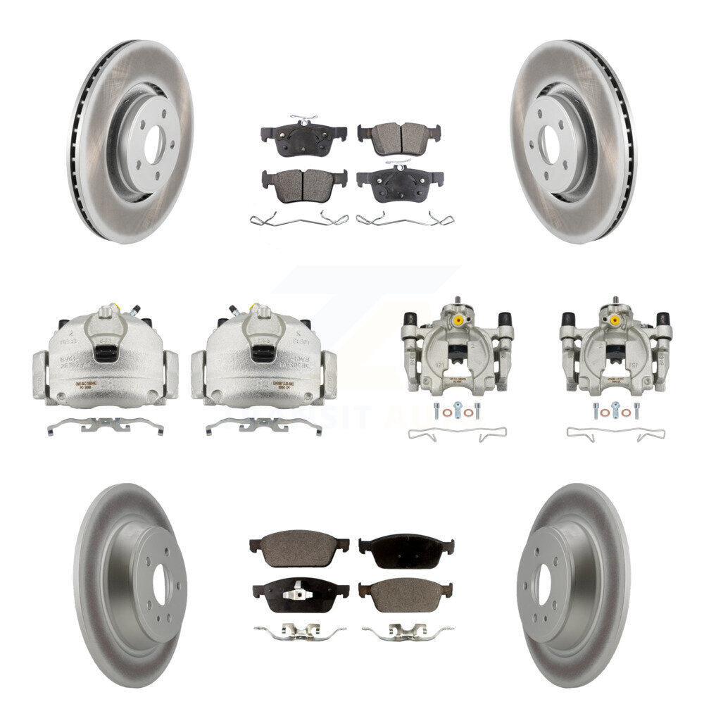 Front Rear Disc Brake Caliper Coat Rotors & Semi-Metallic Pad Kit (10Pc) For Lincoln MKC KCG-100907P