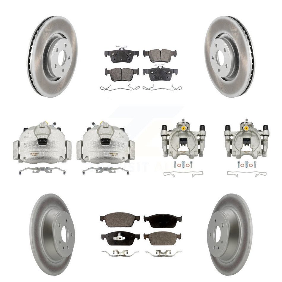 Front Rear Disc Brake Caliper Coat Rotors & Semi-Metallic Pad Kit (10Pc) For Lincoln MKC KCG-100907P